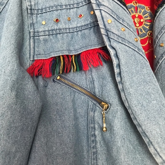 Vintage 80s Cropped Denim Jacket & Top Set, City Girl, Jean Plaid Blazer, Medium - Picture 4 of 16